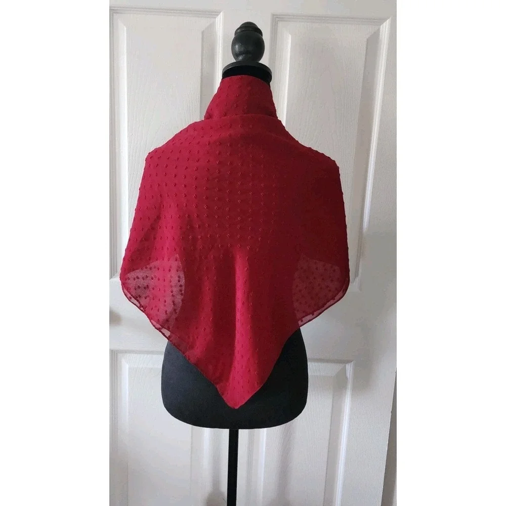 40x 40 Square Scarf Dotted Polyester Sheer Chiffon in Red